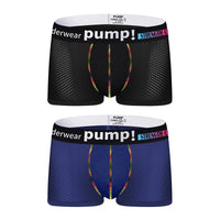 Men's PUMP! Mesh Boxer Briefs U Convex Pouch Rainbow Stitching Elastic Waistband Breathable Quick Dry Underwear
