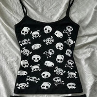 Gothic Women's Crop Top With Suspenders Y2K Vintage Emo Aesthetic Blouse Summer Top 90s Style