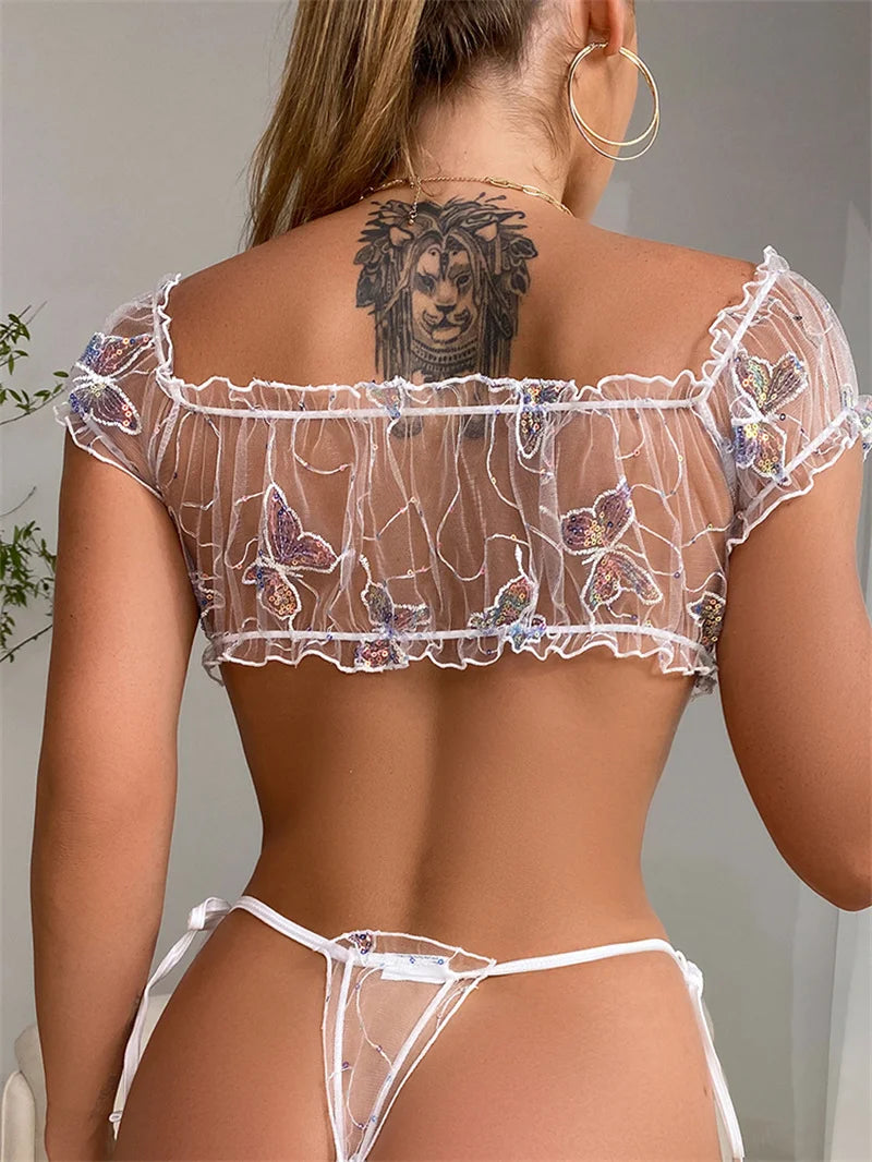 Women's Bra And Panty Lingerie Set Off Shoulder Bralette Fashion Strapless Ruffles Underwear