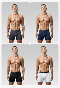 Extra Long Sports Underwear Men's Boxer Briefs Anti-Wear Leg Running Large Size Breathable Training Boxer Briefs