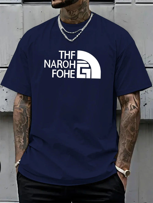 Men's Summer Trendy Round-neck T-shirt for Streetwear Loose Casual Top with Letter Print 100% Pure Cotton Comfortable Breathable