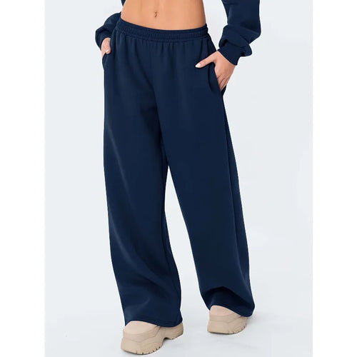 Women's wide leg casual pants are warm and comfortable. Winter solid color casual pants are loose fit