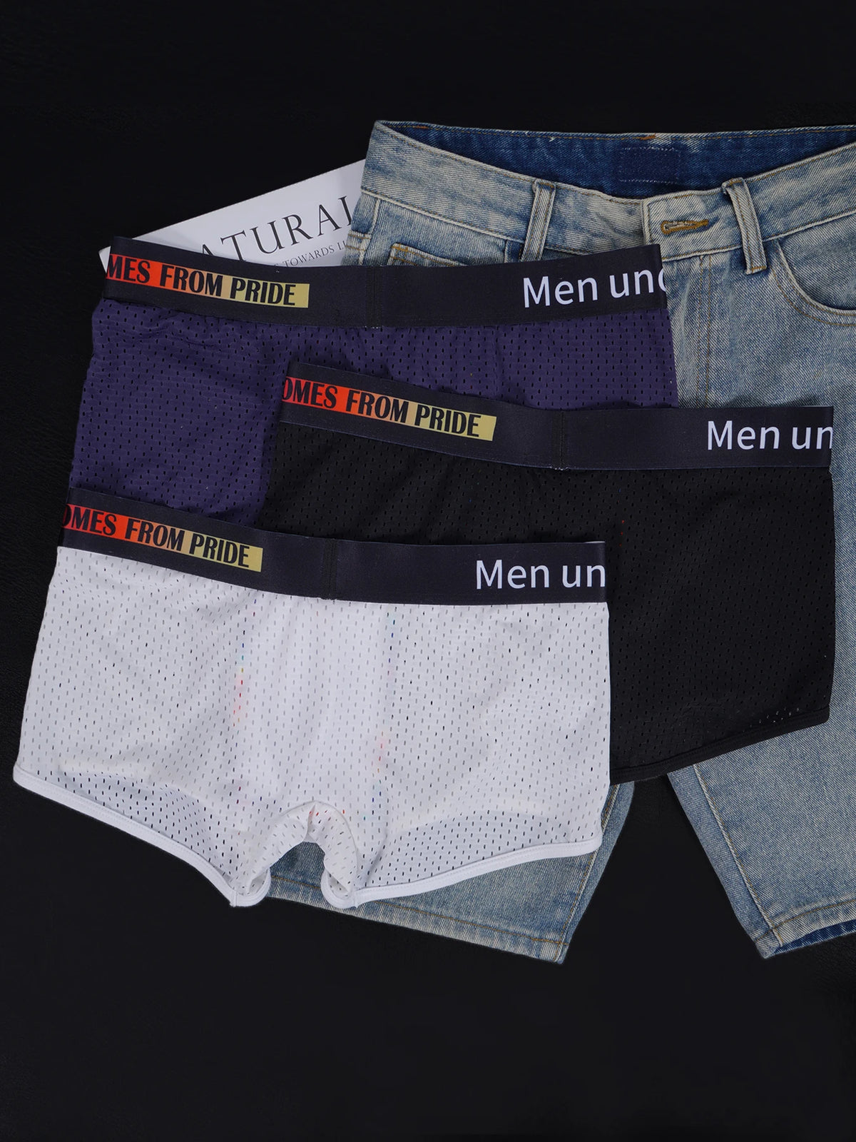 Men's PUMP! Mesh Boxer Briefs U Convex Pouch Rainbow Stitching Elastic Waistband Breathable Quick Dry Underwear