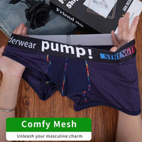 Men's PUMP! Mesh Boxer Briefs U Convex Pouch Rainbow Stitching Elastic Waistband Breathable Quick Dry Underwear