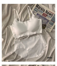 Seamless Scalloped Edge Bra and Panty Set for Women, Gray Black White Skin-Friendly Wireless Comfortable Lingerie Set