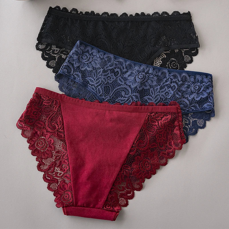 3PCS/Set Luxury Floral Embroidery Lace Panties Women's Briefs Breathable Underwear