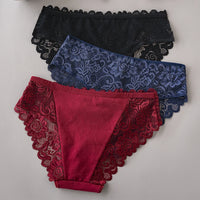 3PCS/Set Luxury Floral Embroidery Lace Panties Women's Briefs Breathable Underwear