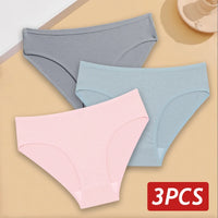 3PCS/Set Cotton Panties Women's Briefs Jacquard Design Solid Color Underpants S-XL