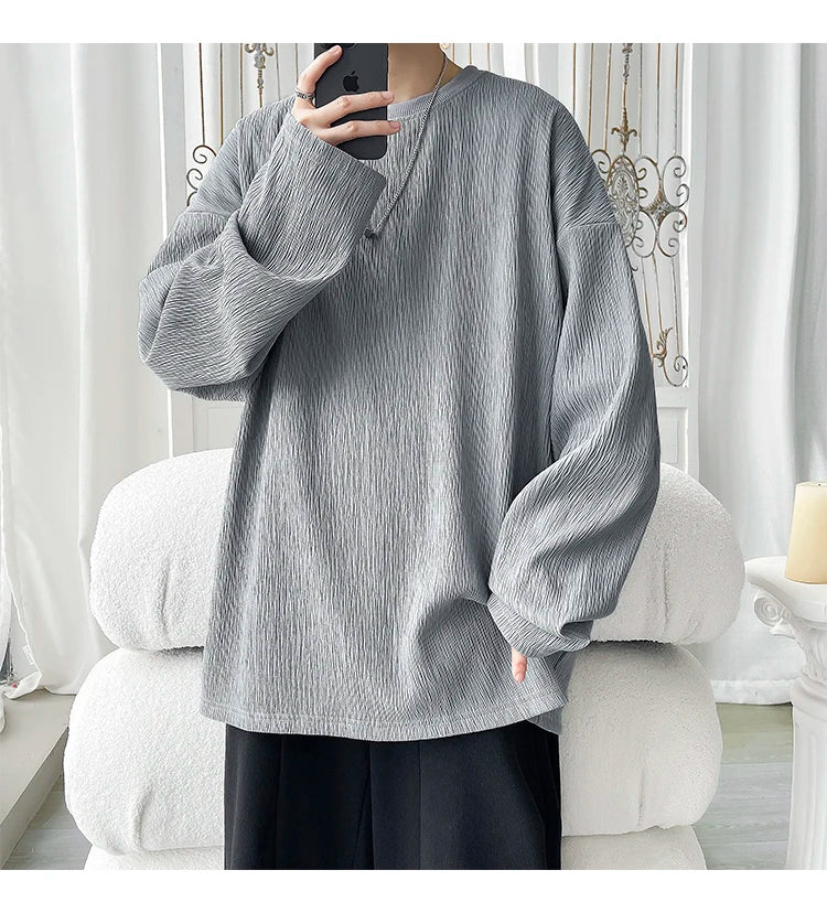 Men's Trendy Casual Long Sleeve T-Shirt High Street Loose Fit Comfortable Wear Modern Minimalist Style Everyday Essential