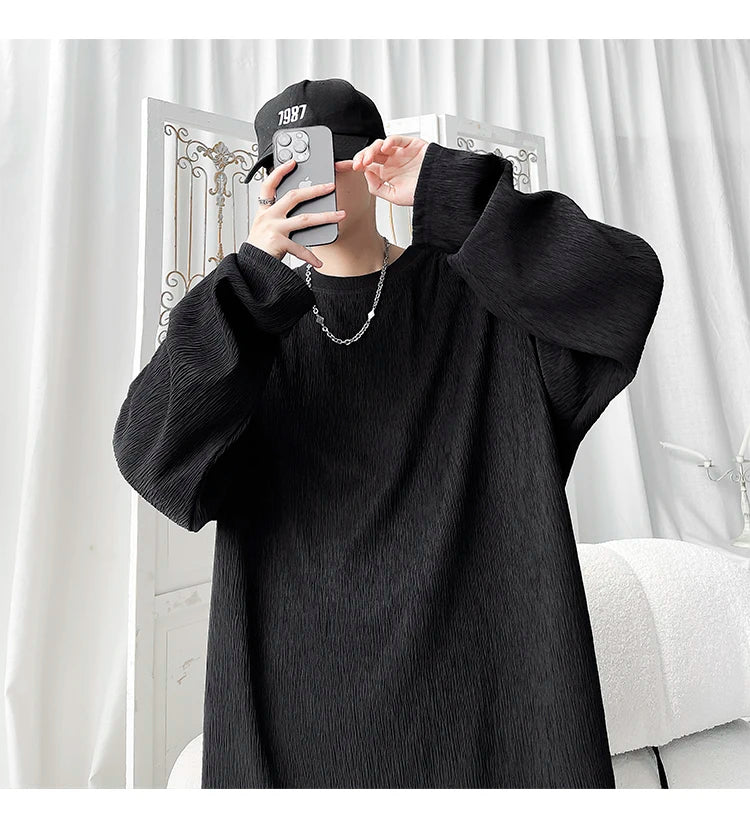 Men's Trendy Casual Long Sleeve T-Shirt High Street Loose Fit Comfortable Wear Modern Minimalist Style Everyday Essential