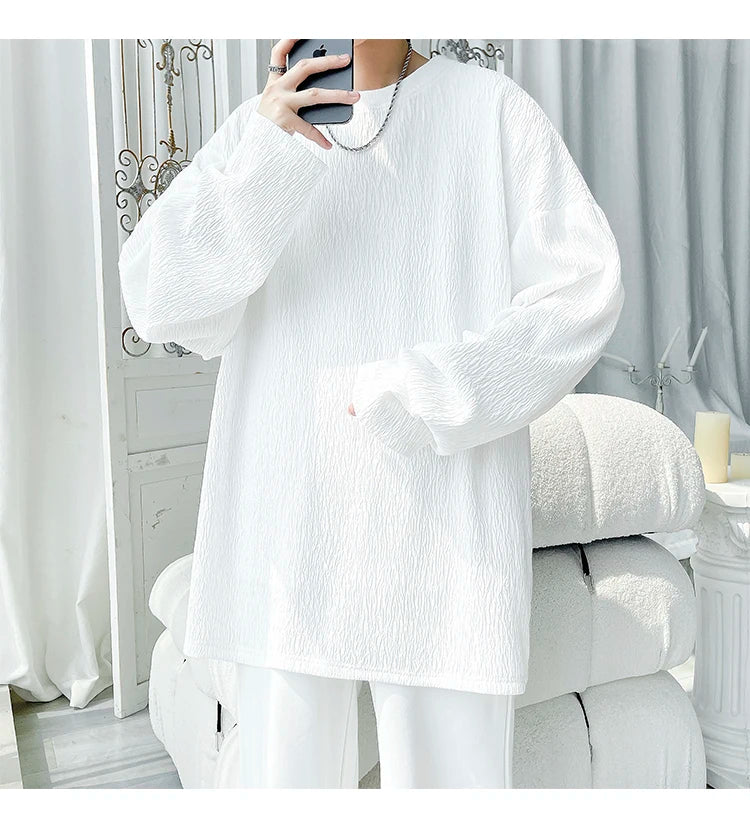 Men's Trendy Casual Long Sleeve T-Shirt High Street Loose Fit Comfortable Wear Modern Minimalist Style Everyday Essential