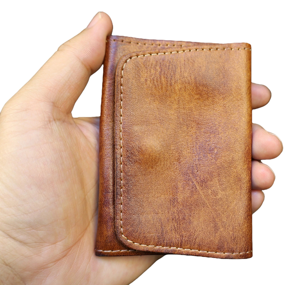 Genuine Cowhide Leather Wallet for Men Women Vintage Handmade Short Small Men's Wallets Compact Card Holder Leather Coin Purse