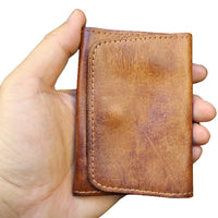 Genuine Cowhide Leather Wallet for Men Women Vintage Handmade Short Small Men's Wallets Compact Card Holder Leather Coin Purse