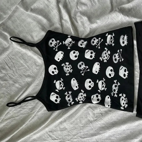 Gothic Women's Crop Top With Suspenders Y2K Vintage Emo Aesthetic Blouse Summer Top 90s Style