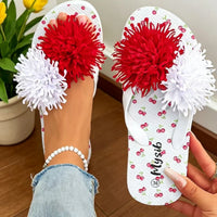 Women's Trend Red Flower Clip Toe Sandals Summer 2026 Beach Vacation Lightweight Soft Soles Flip Flops Woman Non Slip Slippers