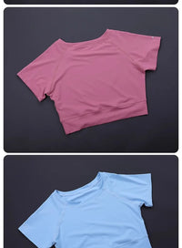 Trendy Women's Fitness Crop Top - Fitted Breathable Short Sleeve, Quick-Dry Yoga Running Shirt, Summer Workout Sports Tee