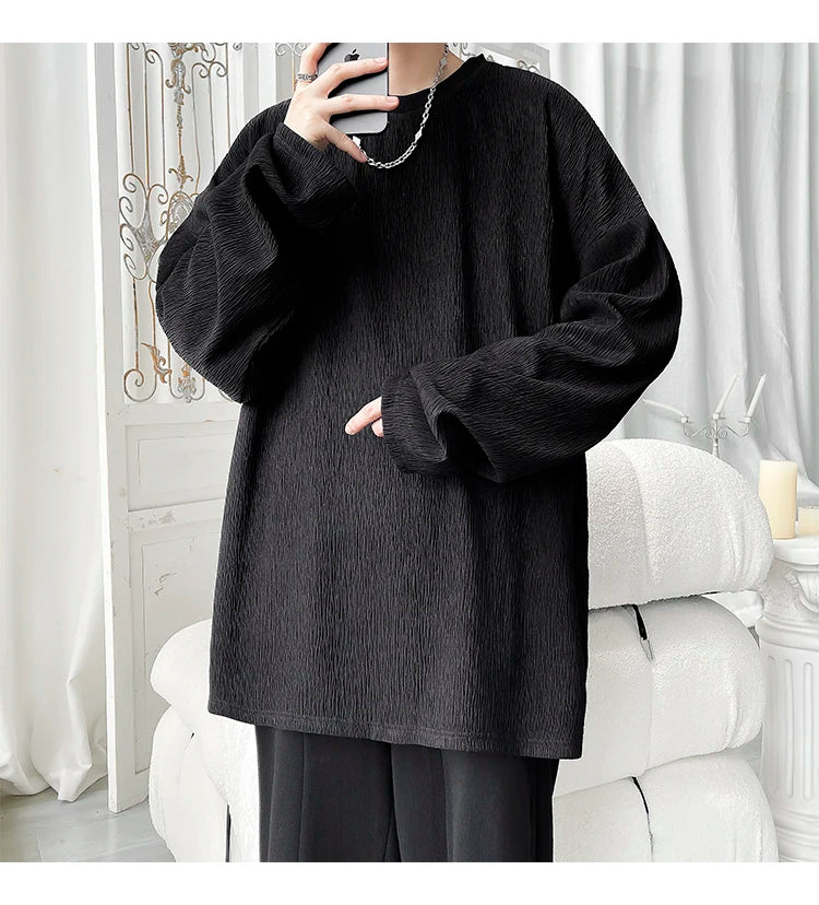 Men's Trendy Casual Long Sleeve T-Shirt High Street Loose Fit Comfortable Wear Modern Minimalist Style Everyday Essential