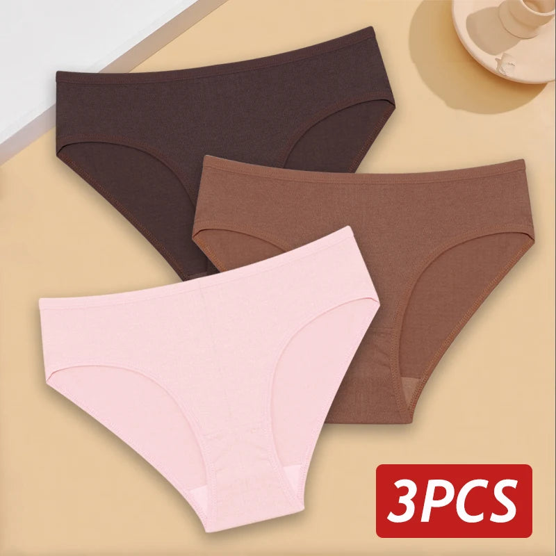 3PCS/Set Cotton Panties Women's Briefs Jacquard Design Solid Color Underpants S-XL