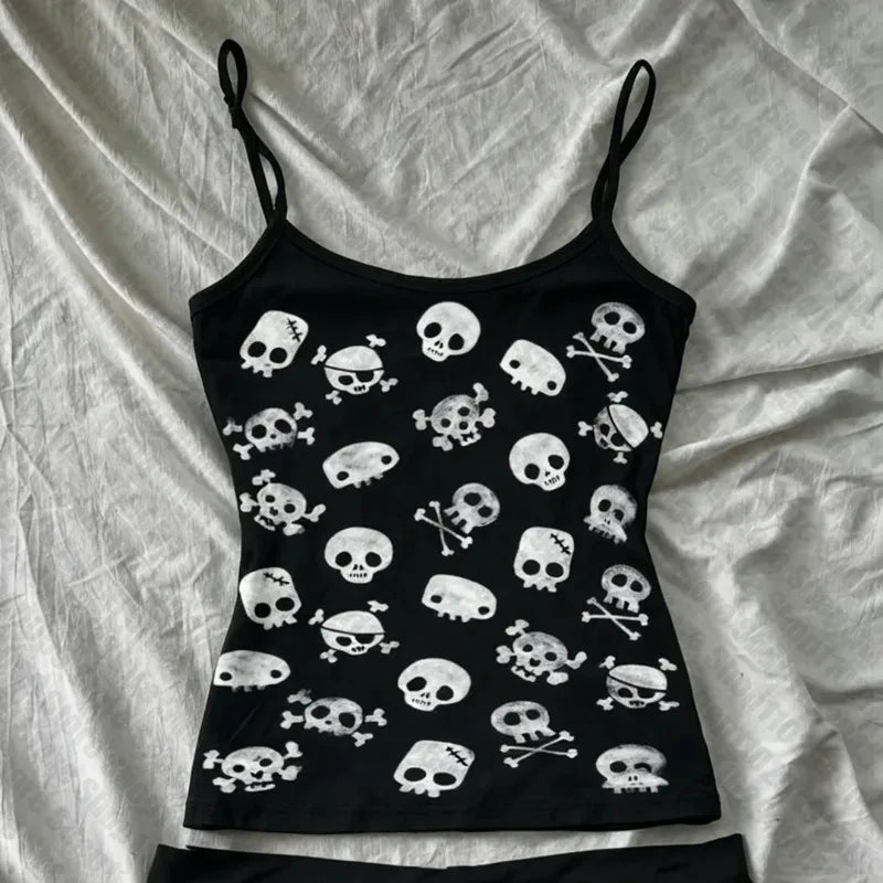Gothic Women's Crop Top With Suspenders Y2K Vintage Emo Aesthetic Blouse Summer Top 90s Style