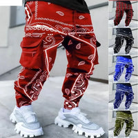 New Men's Cargo Pants Trend Printed Loose Hip Hop Fashion Street Wear Big Pocket Overalls Men Bright Color Four Seasons Trousers