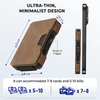 Minimalist Mens Wallet with Money Clip, Aluminum Pop Up Card Case and Leather Slots Credit Card Holder RFID Blocking Wallet