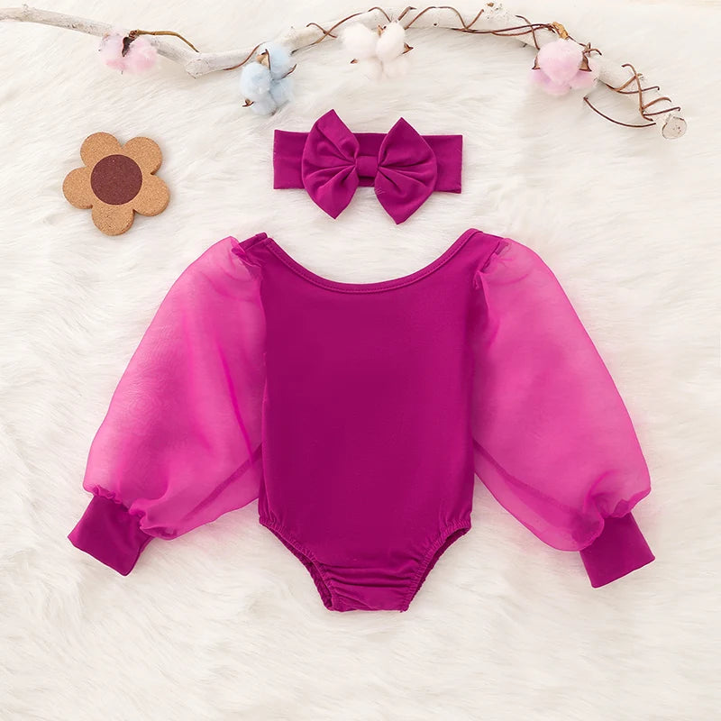 Newborn Baby Girl Clothes Spring Autumn Fashion Long Sleeve Bodysuit Lovely Jumpsuit Headband  2pcs Baby Girl Outfit Set