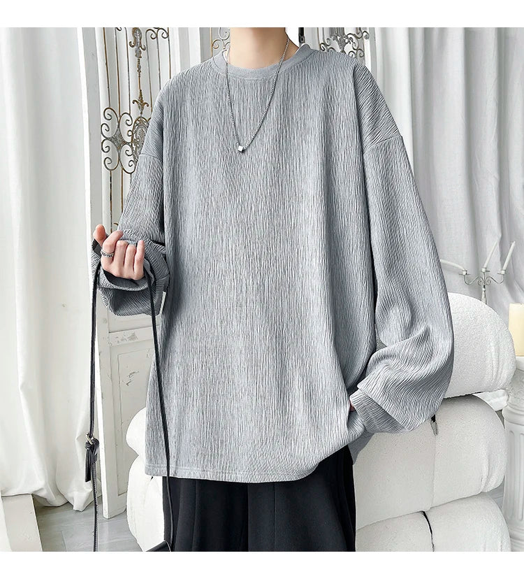 Men's Trendy Casual Long Sleeve T-Shirt High Street Loose Fit Comfortable Wear Modern Minimalist Style Everyday Essential