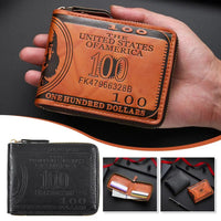 Men's Wallets with 100 US Dollar Pattern Hasp Male Leather Wallet with Zipper Card Holder Coin Pocket Purse Cartera Hombre