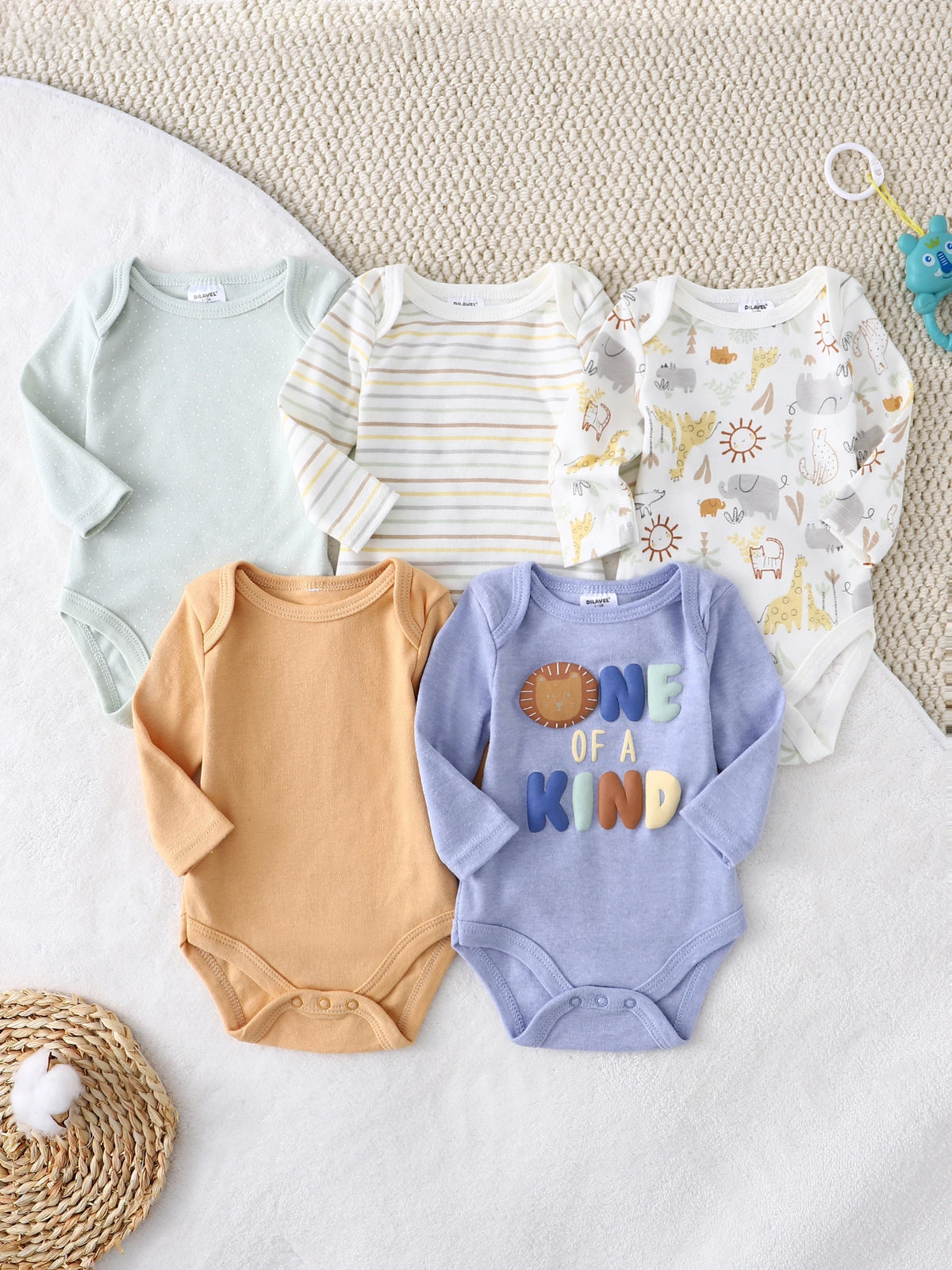 Baby Boy Clothes 5PCS Baby Boy Onesies Spring and Autumn Long-Sleeved Onesie Newborn Baby Clothes Cotton Fabric 0-9 Months