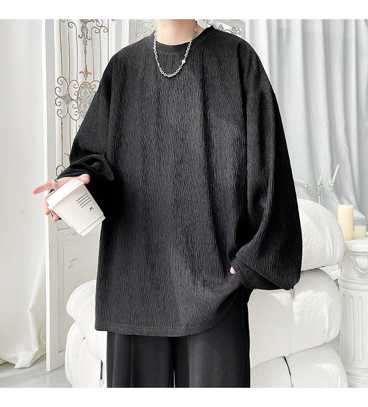 Men's Trendy Casual Long Sleeve T-Shirt High Street Loose Fit Comfortable Wear Modern Minimalist Style Everyday Essential