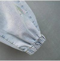 High waisted Jeans For Summer 2026 New Loose Elastic waist Hot pressed Diamond Pants Women's Casual Denim Trousers