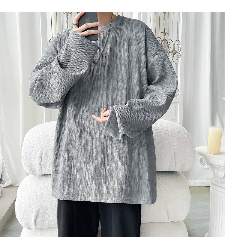 Men's Trendy Casual Long Sleeve T-Shirt High Street Loose Fit Comfortable Wear Modern Minimalist Style Everyday Essential