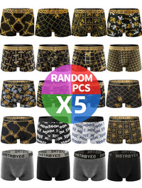 5 Pieces of Men's Boxer Briefs, Black Gold Random Soft, Breathable, Comfortable Skin-friendly Four Seasons Hot Men's Underwear