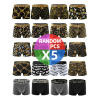 5 Pieces of Men's Boxer Briefs, Black Gold Random Soft, Breathable, Comfortable Skin-friendly Four Seasons Hot Men's Underwear
