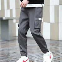 2025 Trendy Solid Color Pants, Multi Flap Pocket Men's Cargo Pants, Loose Casual Outdoor Hip Hop Pants, Men's Black Work Pants