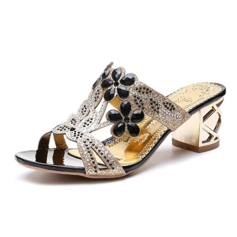 2025 New Women Sandals Summer Style Fashionable Sandals Versatile Wear-resistant Elegant Rhinestone High-heeled Shoes for Women