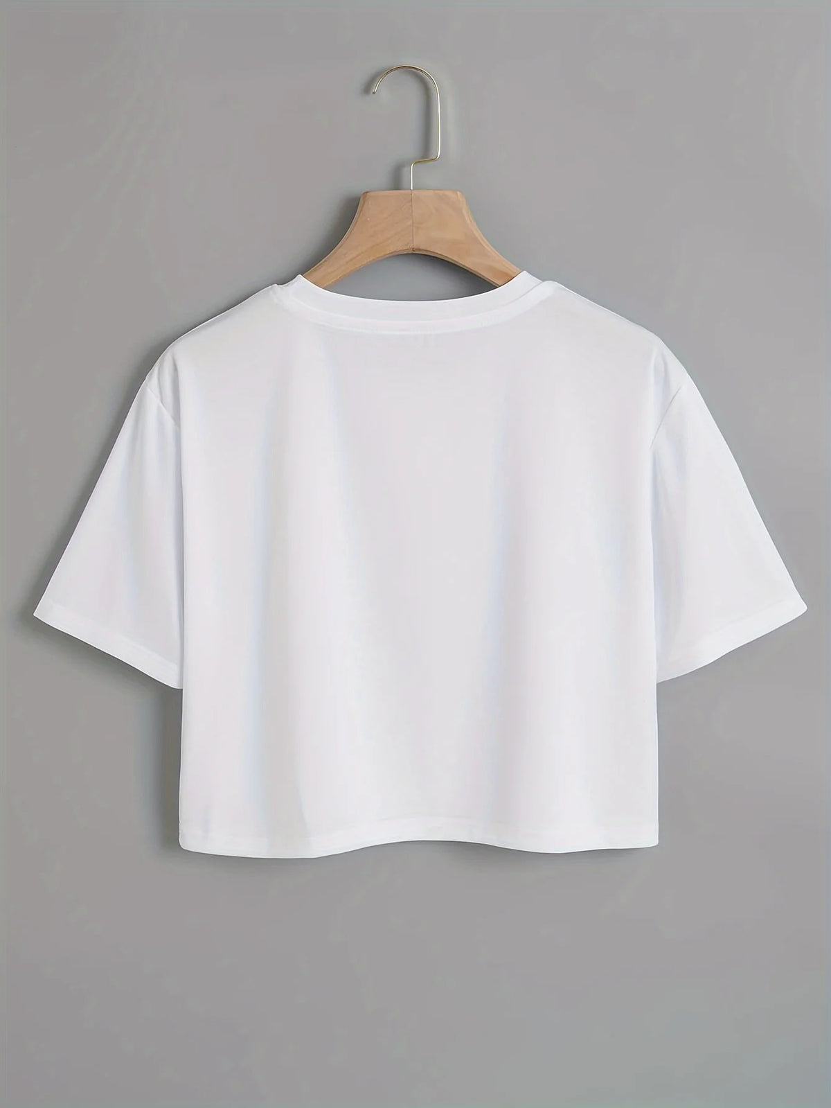 Chic Women's Crop Top with Trendy Letter LOS ANGELES Print Crew Neck Short Sleeve Cropped T-Shirt 90s Style
