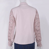 Women Elegant Embroidery Lace Blouse Shirt 2021 Spring Casual Long Sleeve Stand Collar Tops Office Lady Solid Color Blouse