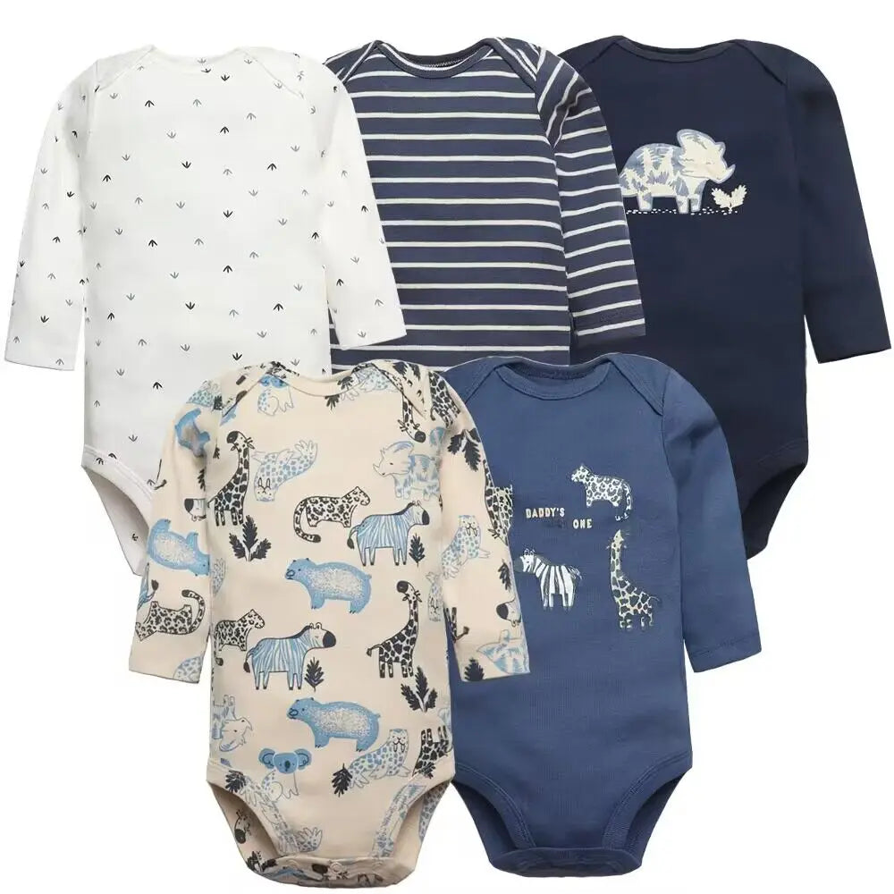 Baby Girl Clothes 5Pcs/Lot Body Suit 2023 Spring Summer Toddler Boys Romper Cartoon Newborn Outfits Infant Clothes Set Cotton