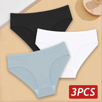 3PCS/Set Cotton Panties Women's Briefs Jacquard Design Solid Color Underpants S-XL