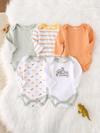 Baby Boy Clothes 5PCS Baby Boy Onesies Spring and Autumn Long-Sleeved Onesie Newborn Baby Clothes Cotton Fabric 0-9 Months