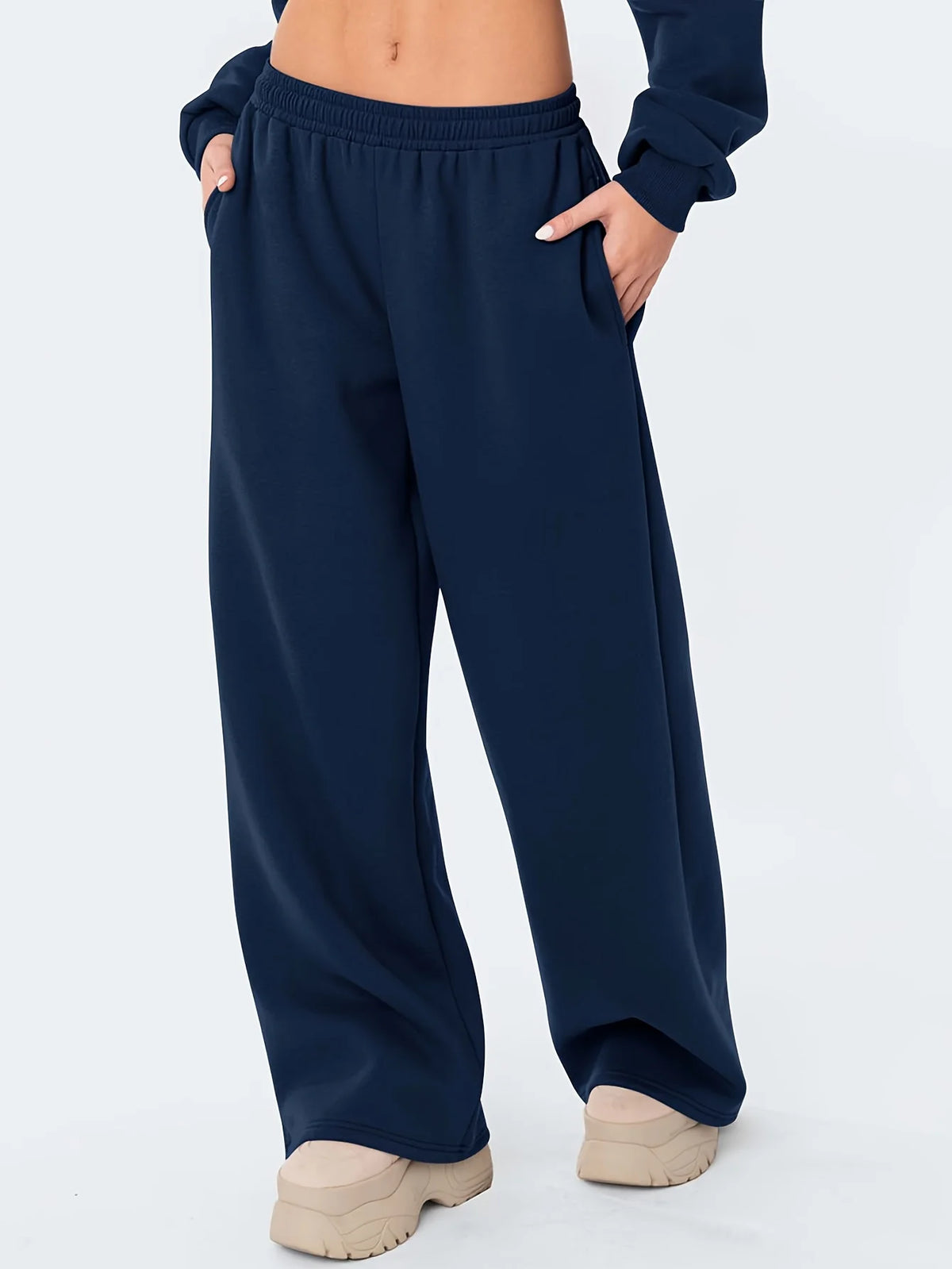 Women's wide leg casual pants are warm and comfortable. Winter solid color casual pants are loose fit