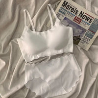 Seamless Scalloped Edge Bra and Panty Set for Women, Gray Black White Skin-Friendly Wireless Comfortable Lingerie Set