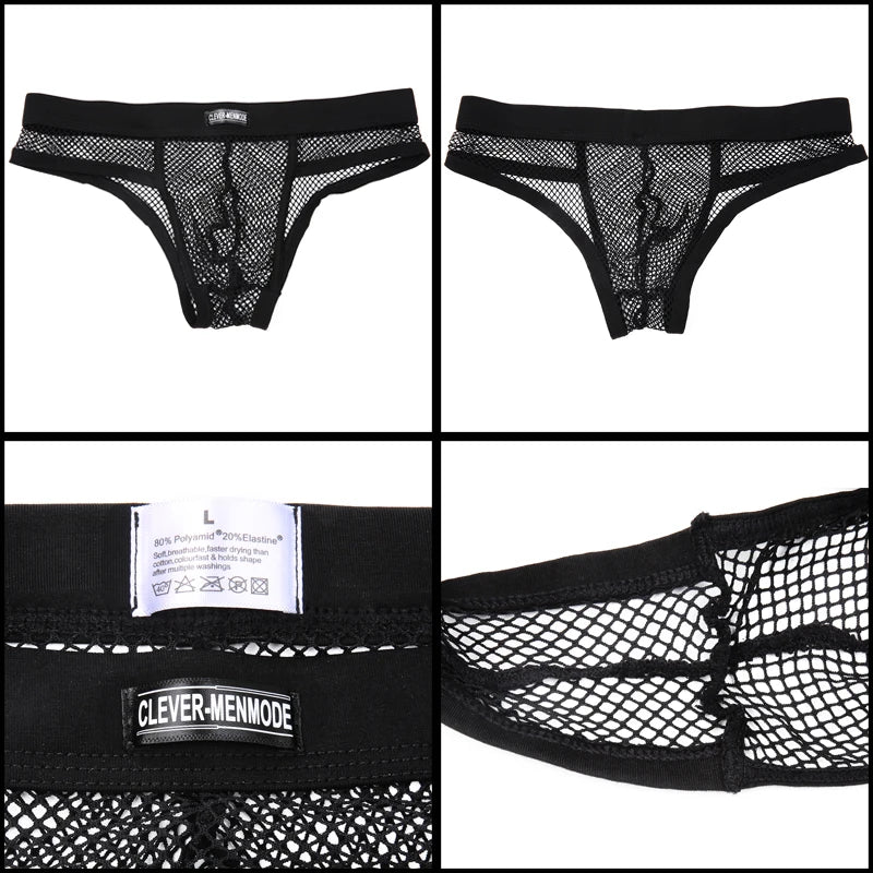 Men's Boxer Shorts Low Rise Mesh Trunk Underwear Black White