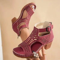 Sandals for Women 2026 New Thick Heeled Sandals Summer Breathable Hollow Out Sandals for Women Retro High Heels Roman Sandalias