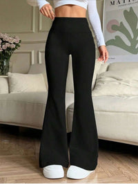 Women's Black High Waisted Flared Pants Stretchy Slimming Trousers Casual Daily Trendy 2026 Spring Fashion Women's Bottoms Loose