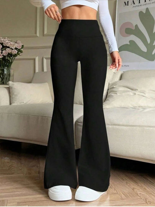 Women's Black High Waisted Flared Pants Stretchy Slimming Trousers Casual Daily Trendy 2026 Spring Fashion Women's Bottoms Loose