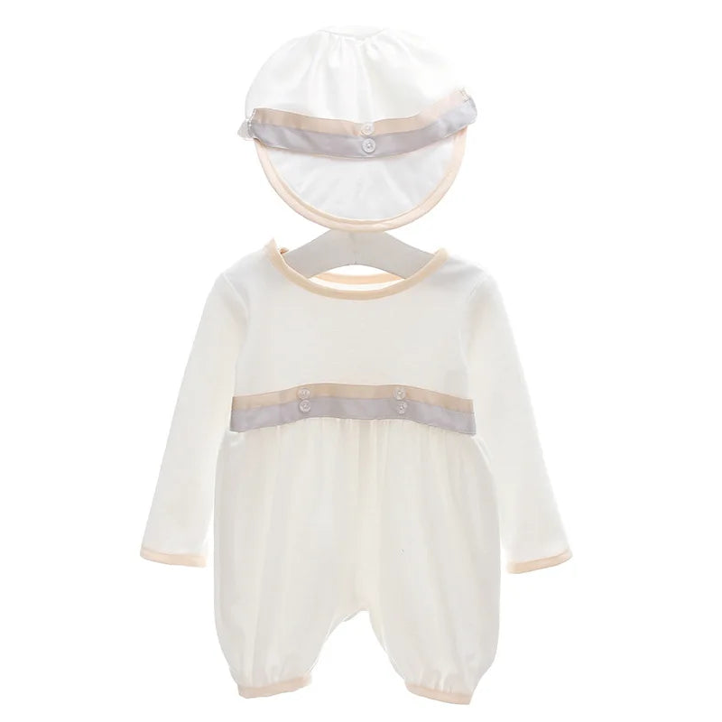 baby boy clothes white baptism baby romper set with hat turndown collar newborn first boy birthday clothing 3-24M
