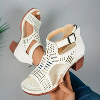 Sandals for Women 2026 New Thick Heeled Sandals Summer Breathable Hollow Out Sandals for Women Retro High Heels Roman Sandalias