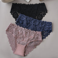 3PCS/Set Luxury Floral Embroidery Lace Panties Women's Briefs Breathable Underwear